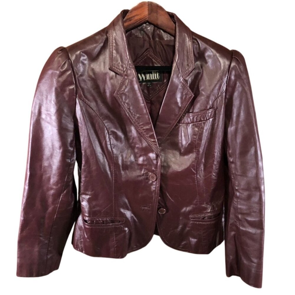 Winlit Women's Leather Blazer Jacket Size 15-16 Red Button Front Y2K
